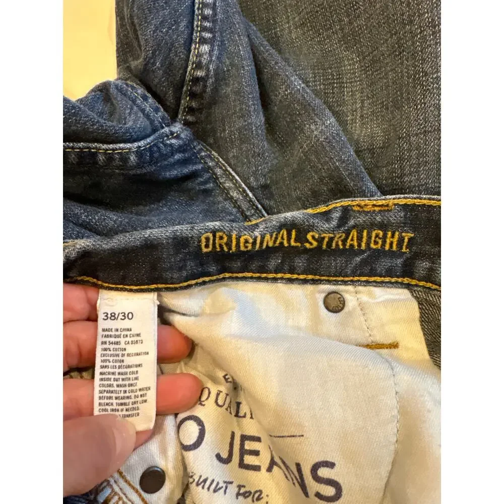 American Eagle Jeans Mens Sz 38x30 Blue Original Straight 100% Cotton Distressed